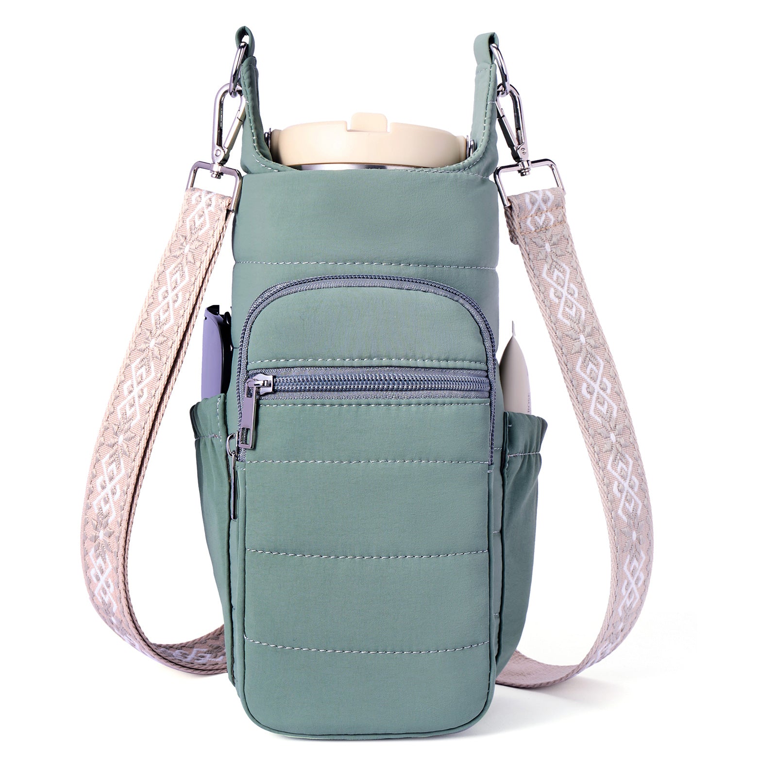 crossbody travel bag with water bottle holder Sherpani | Izzie | Adjustable drawstring drink pouch can fit 12 to 20 oz water bottles to keep adults and kids hydrated BAG MEASUREMENTS Crossbody water-resistant water bottle holder