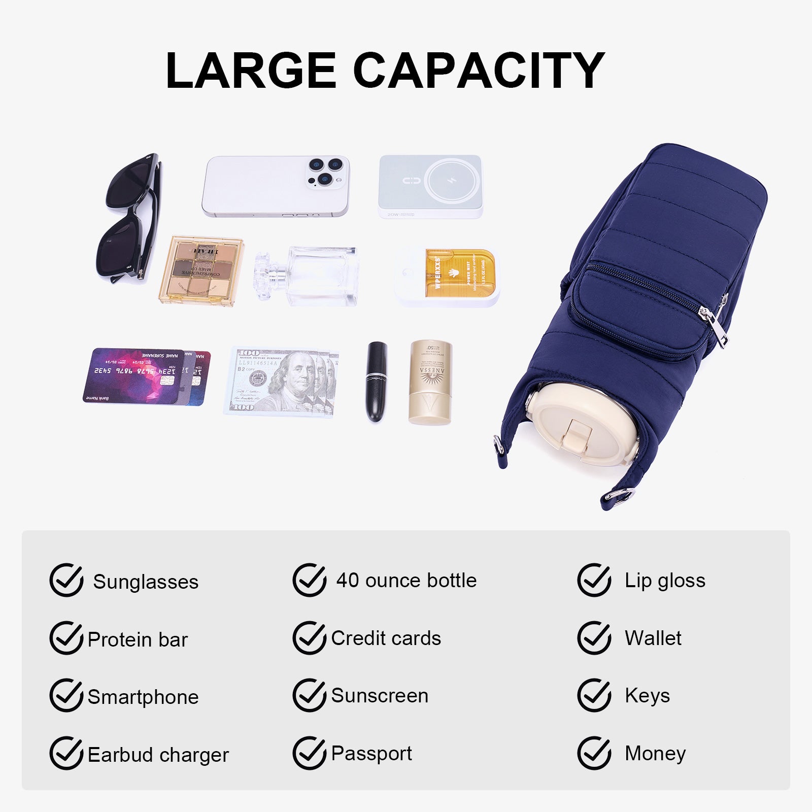 Blue water bottle bag details | color:Blue