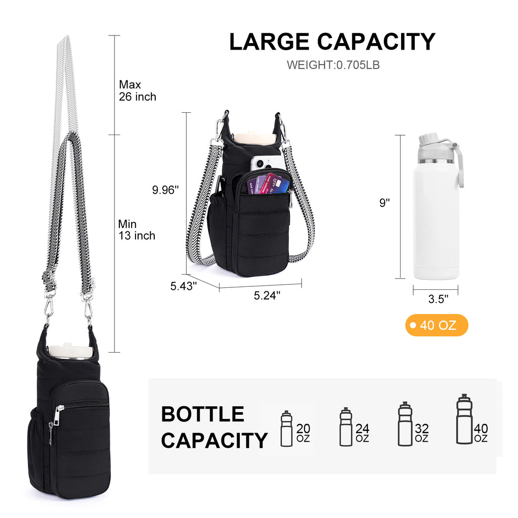 Black water bottle bag details | color:Black