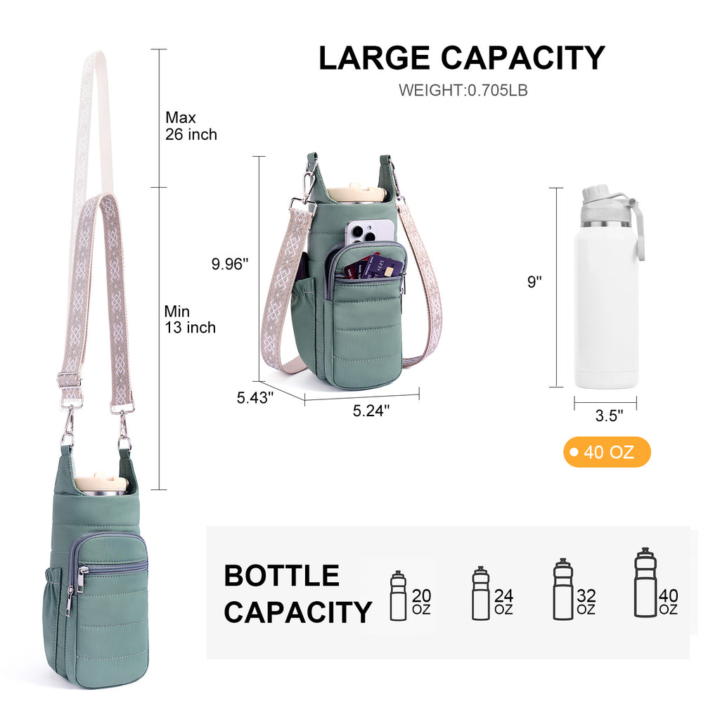 Green water bottle bag details | color:Green