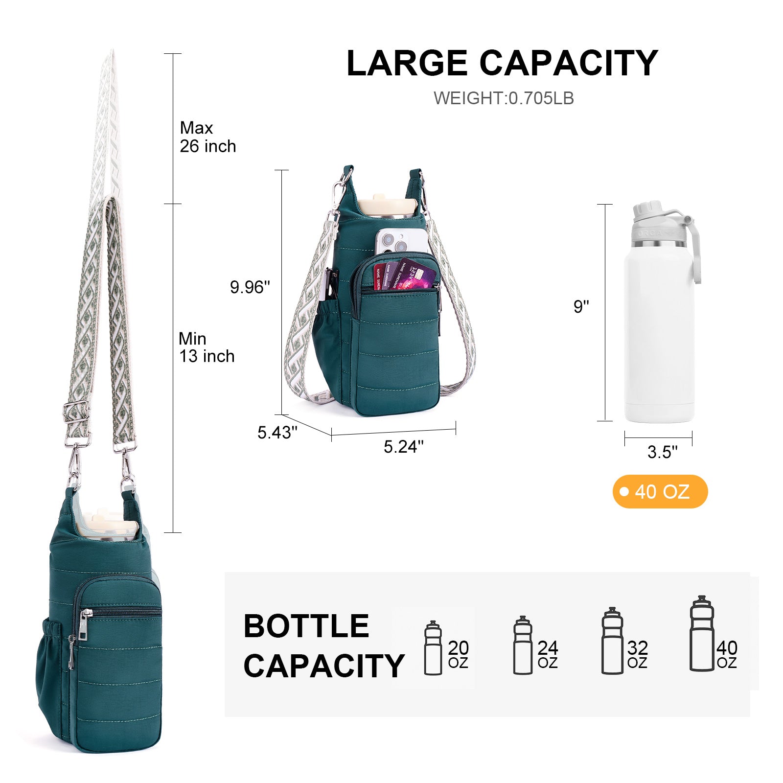 Green water bottle bag details | color:Green