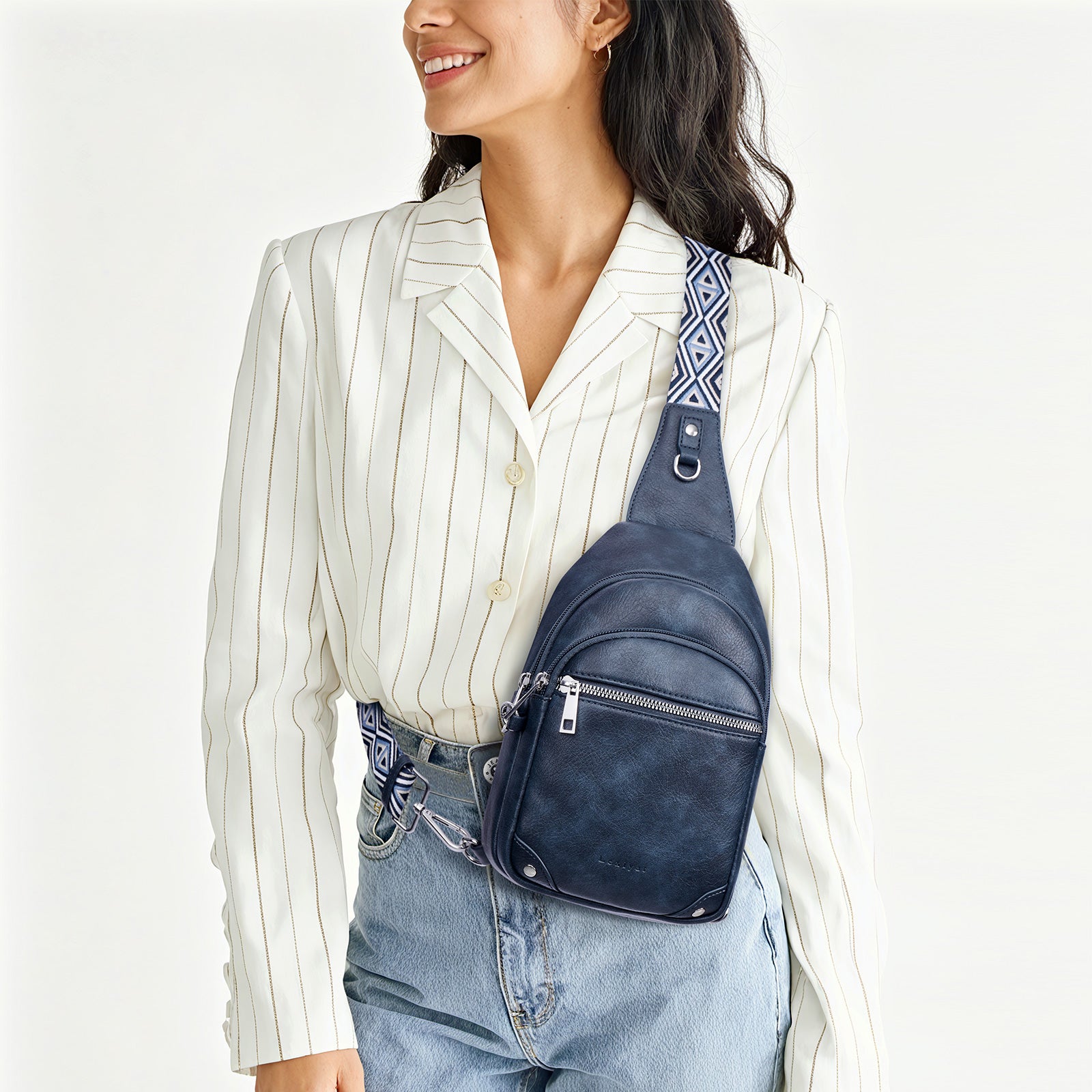 Blue crossbody bag model view | color:blue