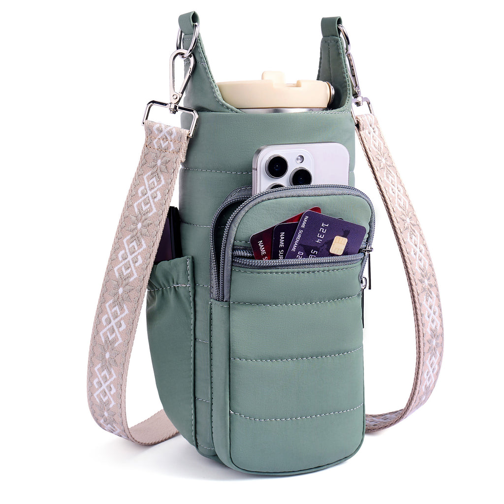 Green water bottle bag details | color:Green
