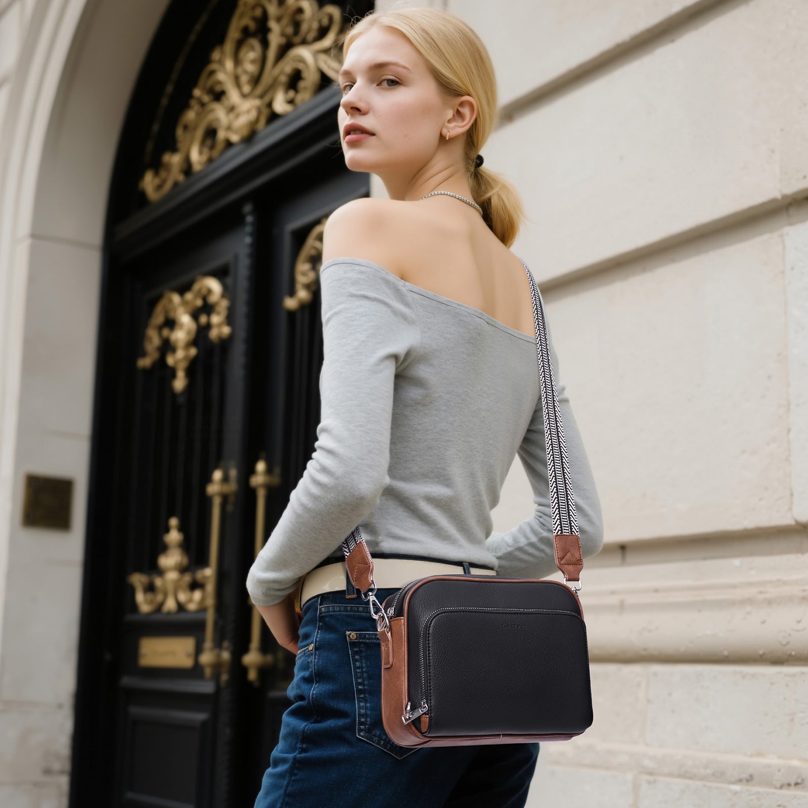 Black crossbody bag model view | color:Black