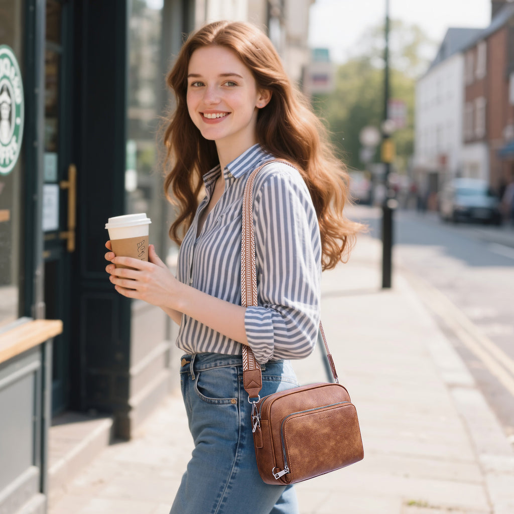 Brown crossbody bag model view | color:Brown