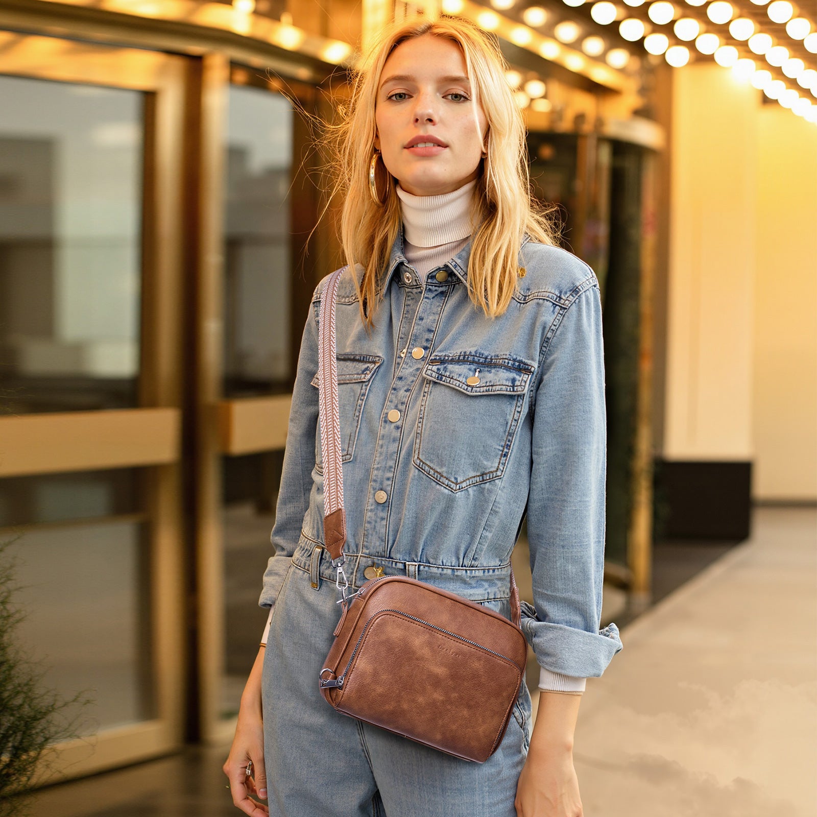 Brown crossbody bag model view | color:Brown