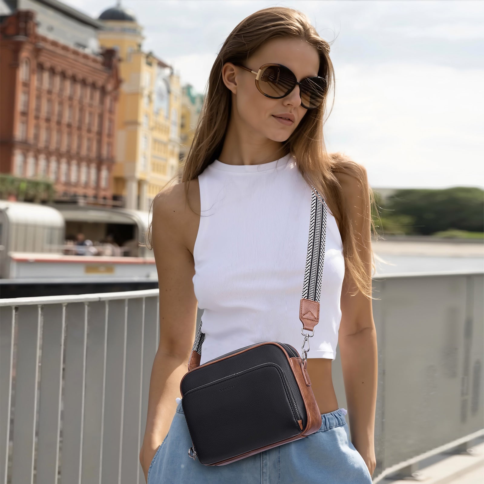 Black crossbody bag model view | color:Black