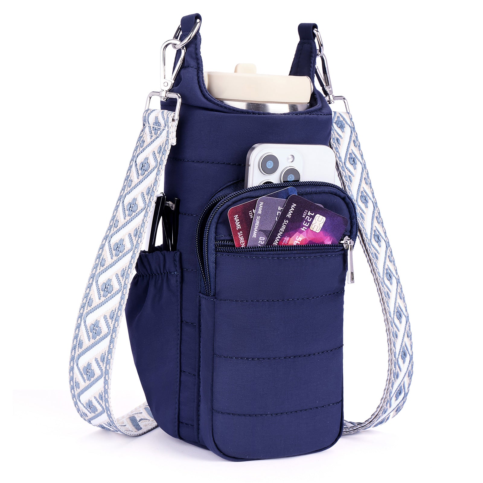 Blue water bottle bag details | color:Blue