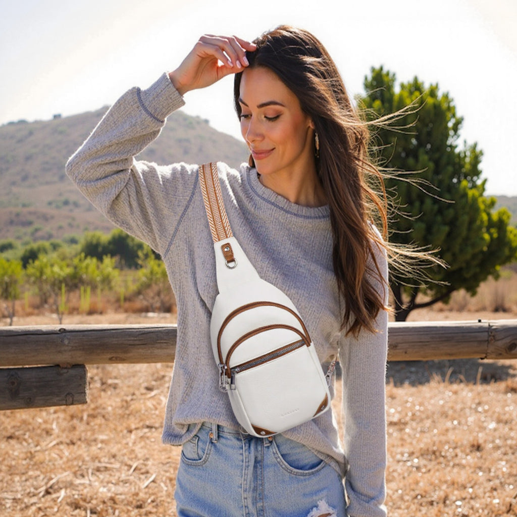 White crossbody bag model view | color:White