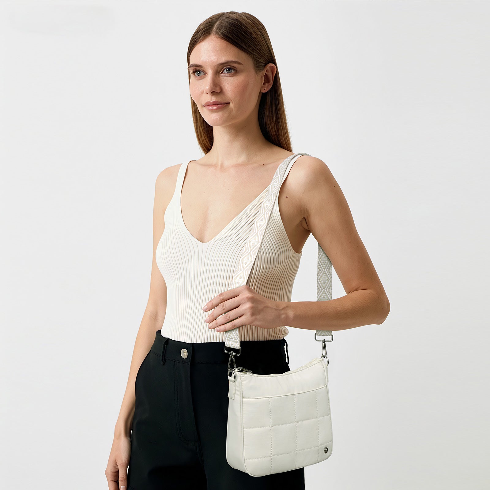 White crossbody bag model view | color:White