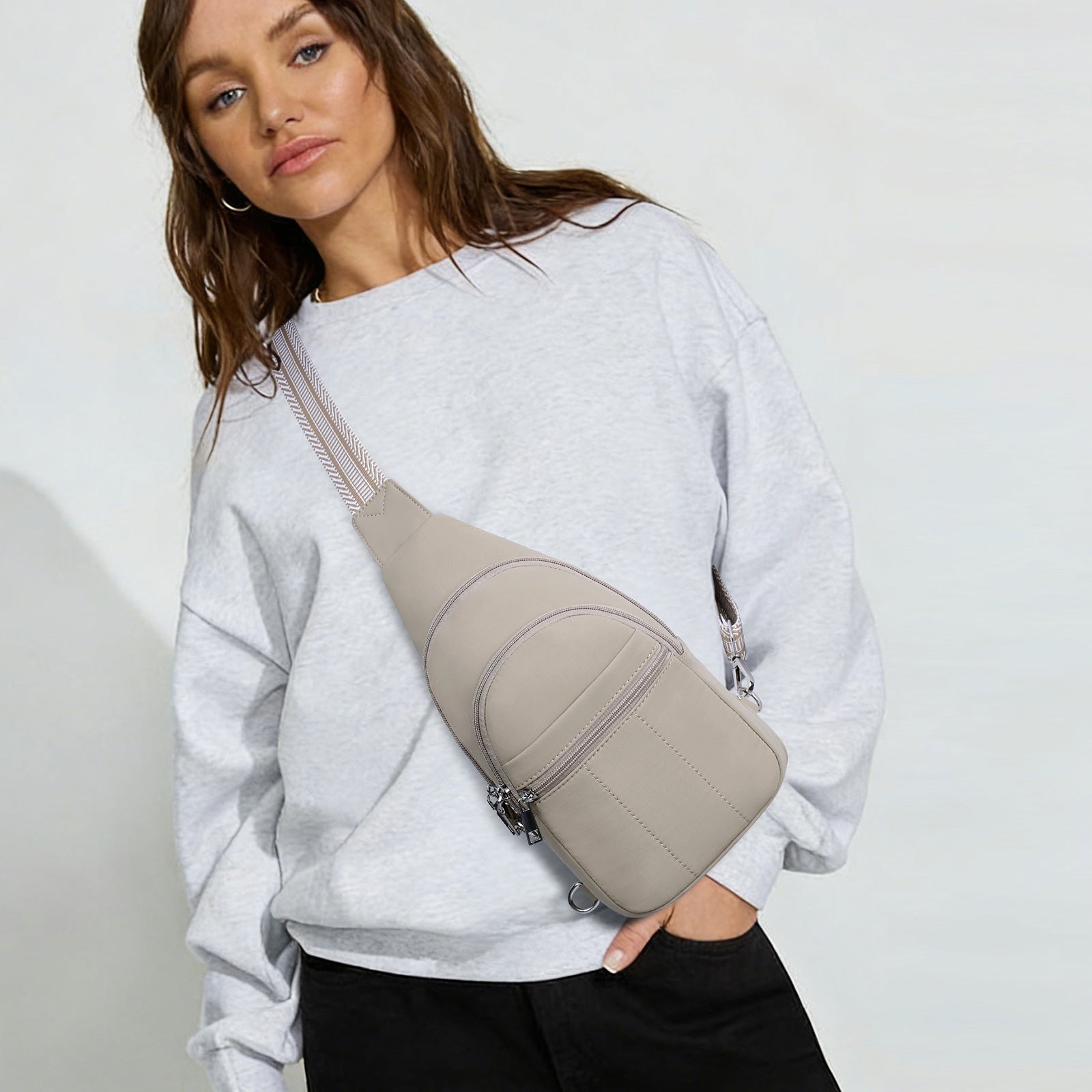 Grey crossbody bag model view | color:Grey