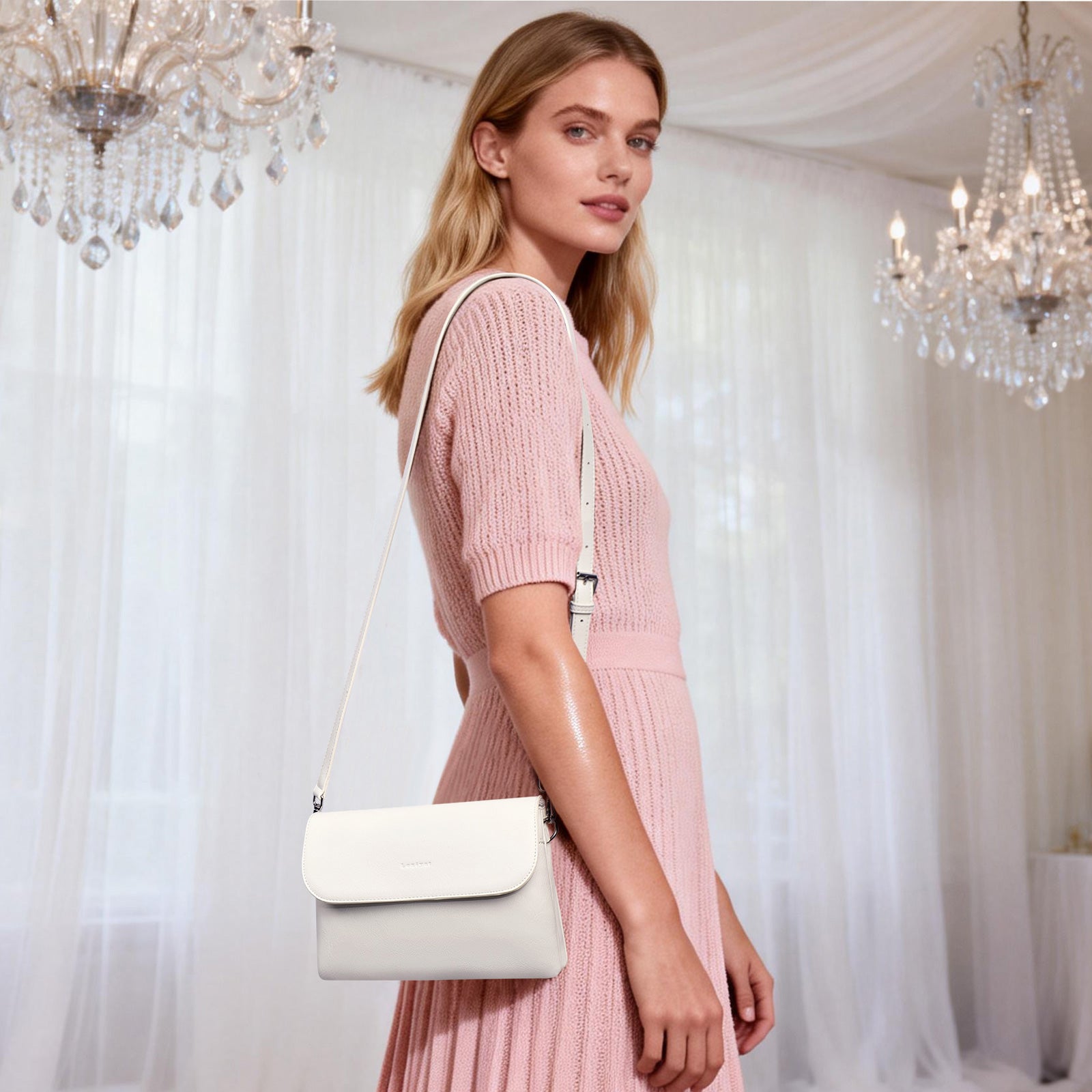 White crossbody bag model view | color:White