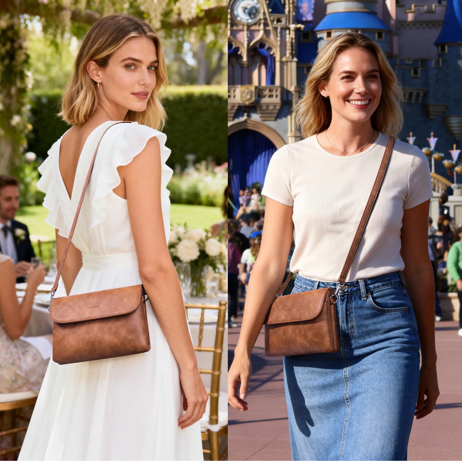 Brown crossbody bag model view | color:Brown