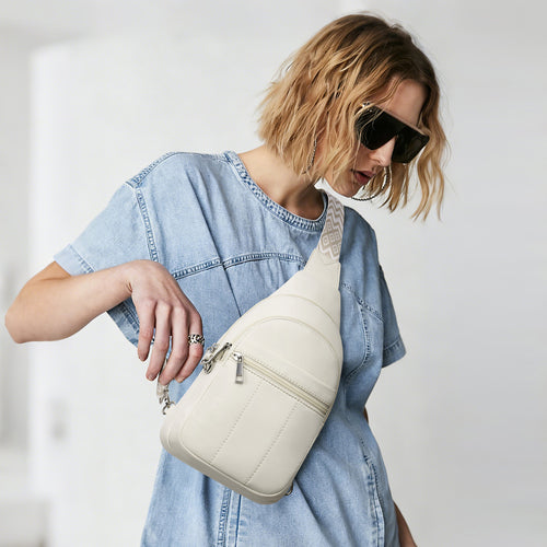 White crossbody bag model view | color:White