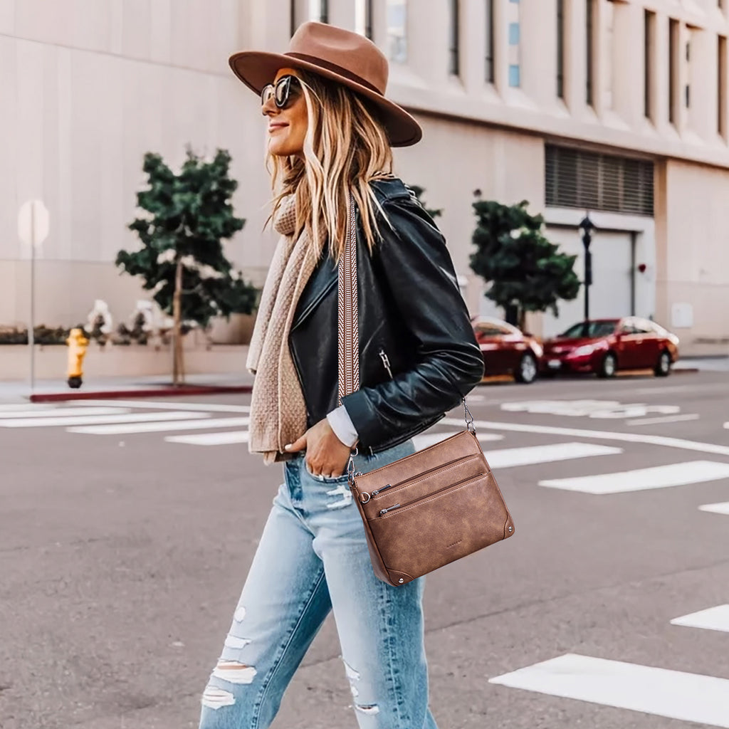 Brown crossbody bag model view | color:Brown