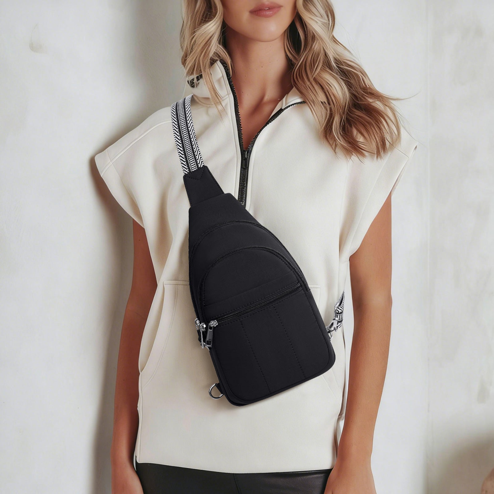 Black crossbody bag model view | color:Black