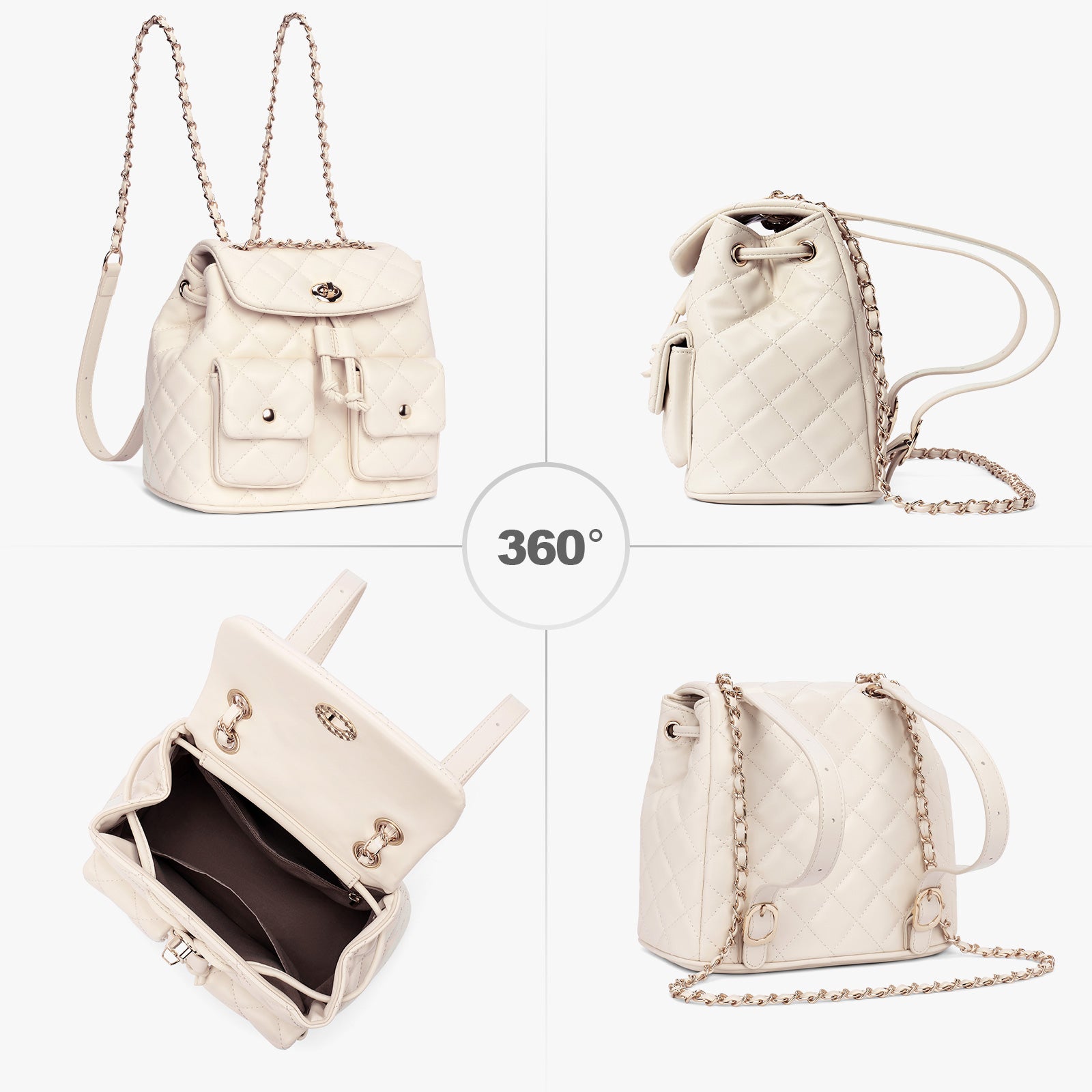 Luxury Quilted Small Backpack Purse - Convertible Chain Strap Crossbody & Shoulder Ba