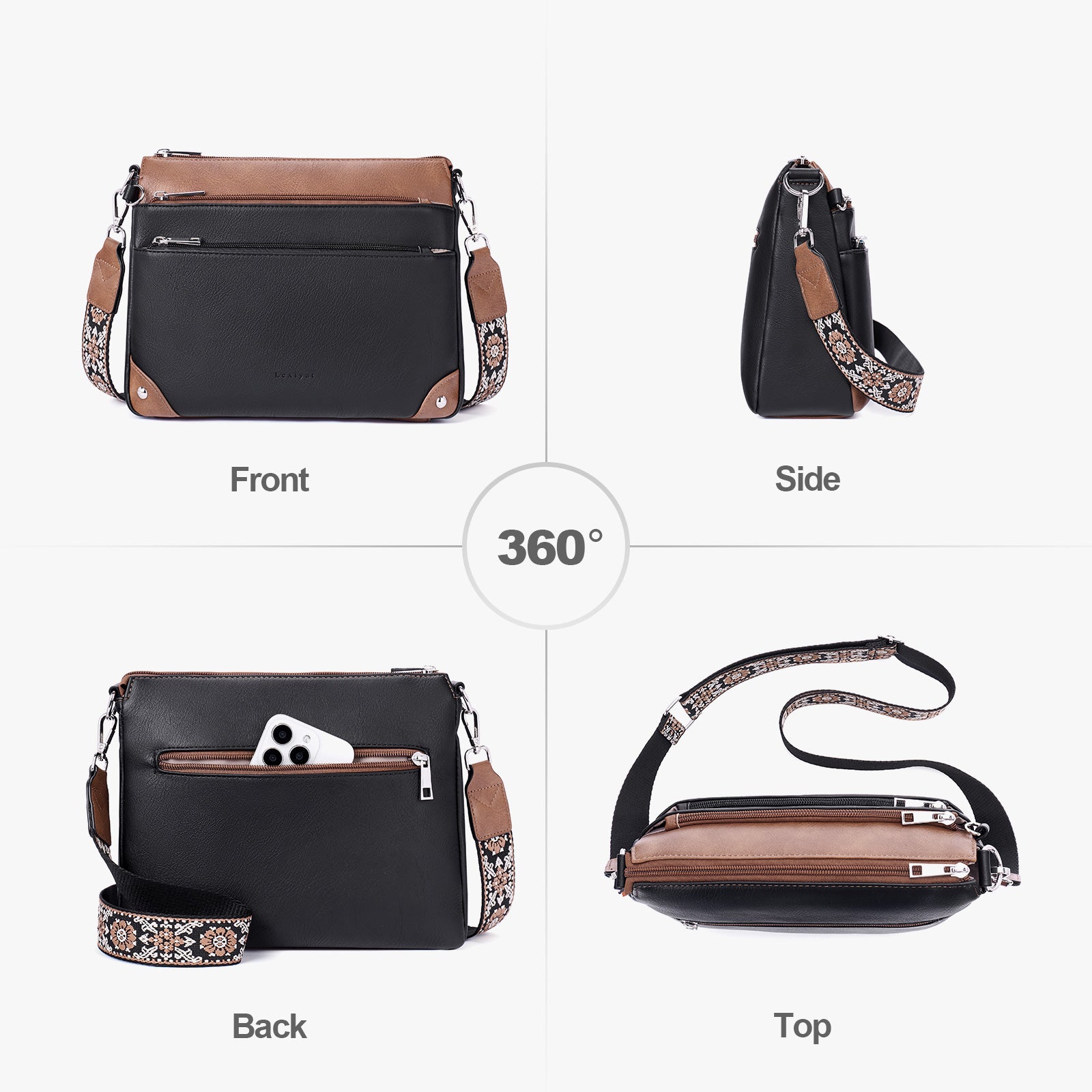 Blackwithbrown crossbody bag details | color:Blackwithbrown