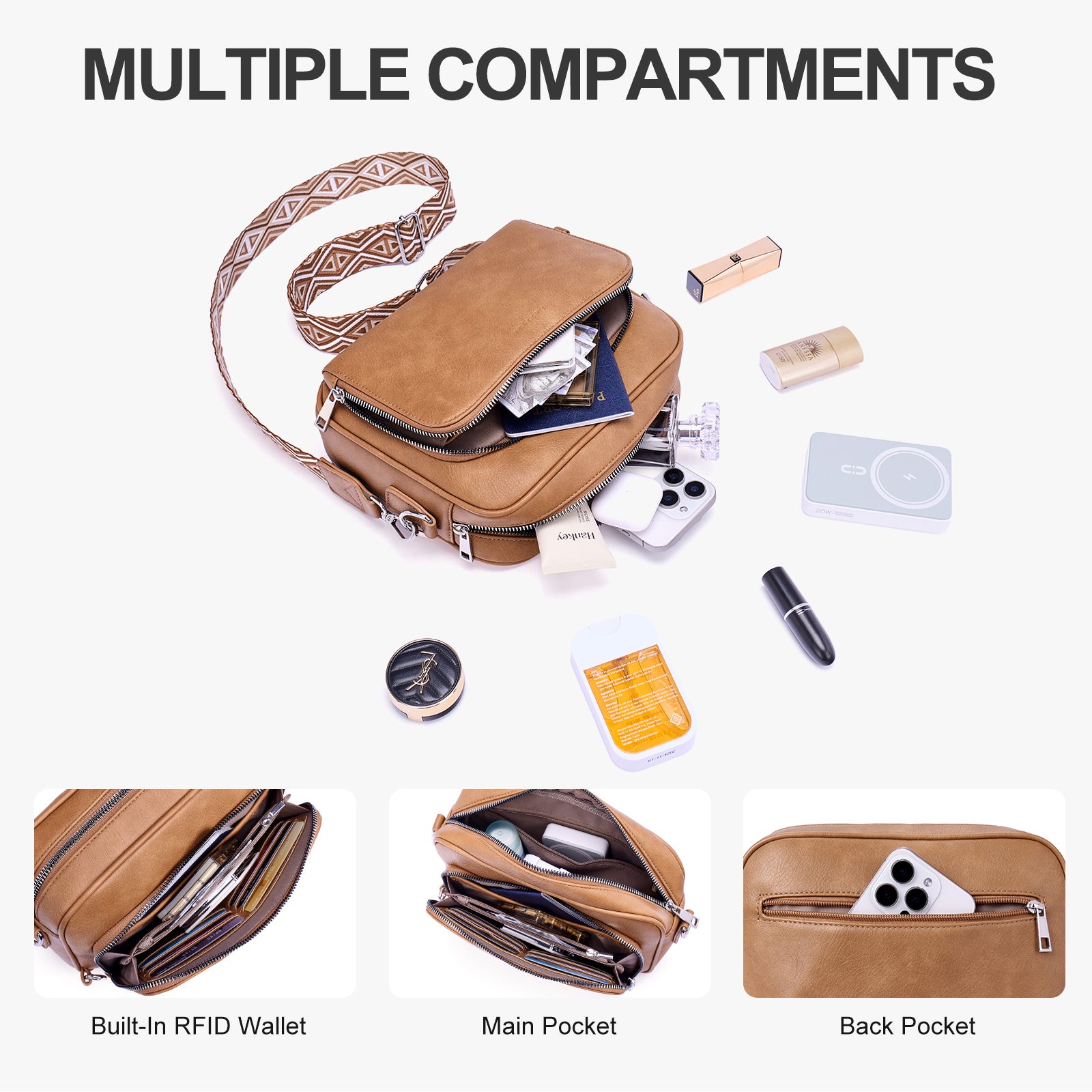 Camel crossbody bag details | color:Camel