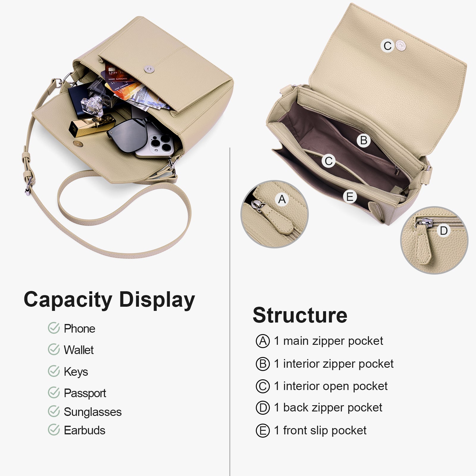 Khaki crossbody bag details | color:Khaki
