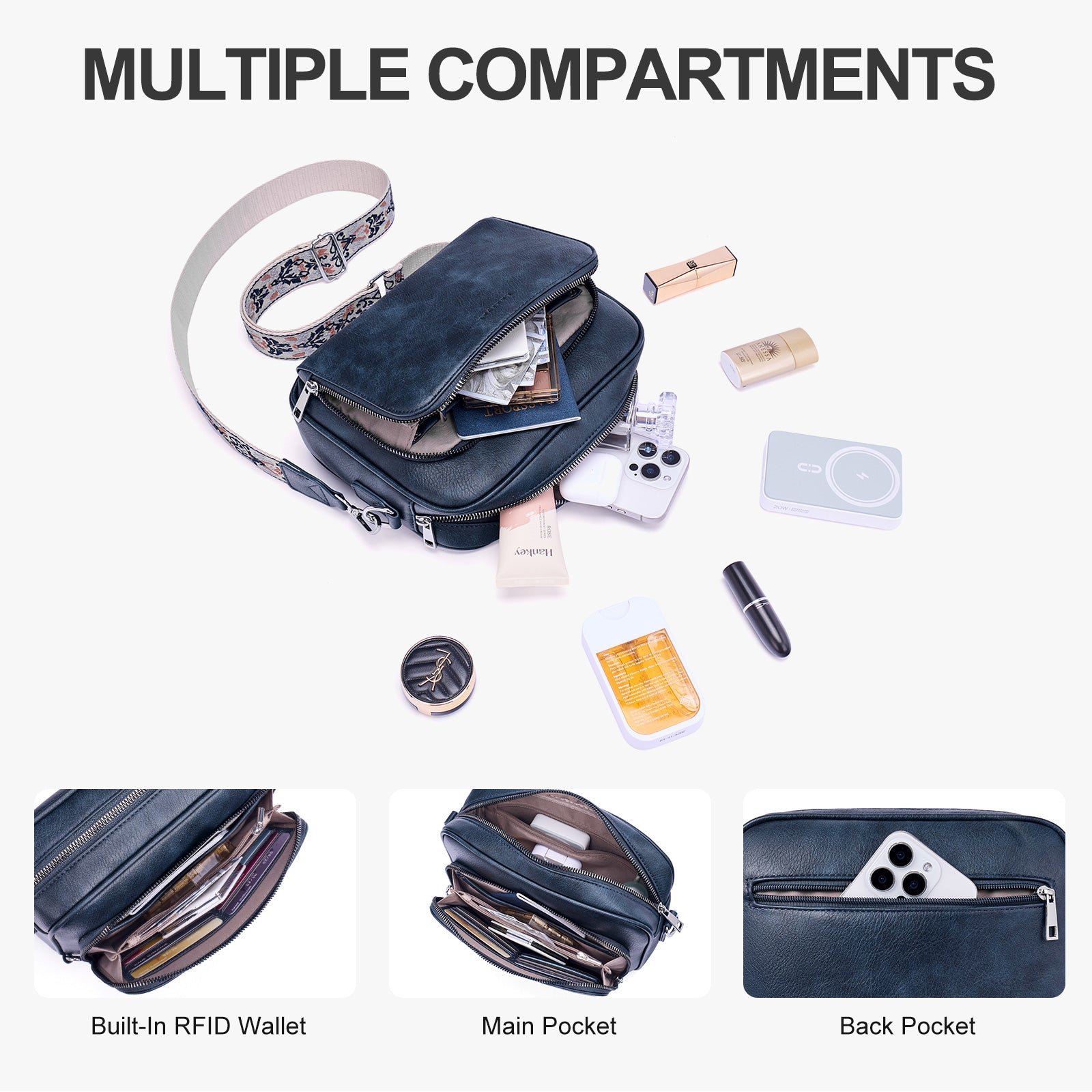 Blue crossbody bag details | color:Blue