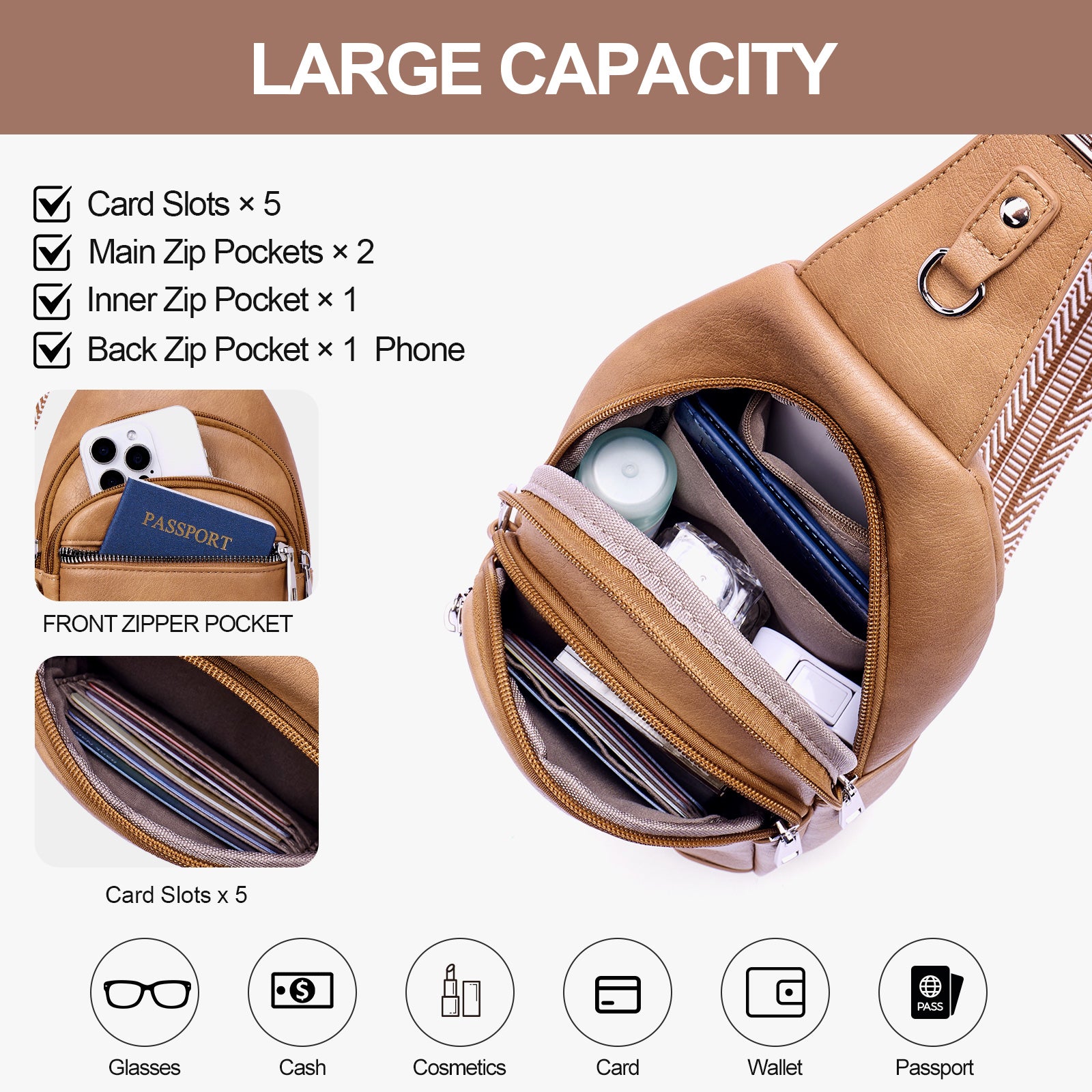Camel  crossbody bag details | color:Camel
