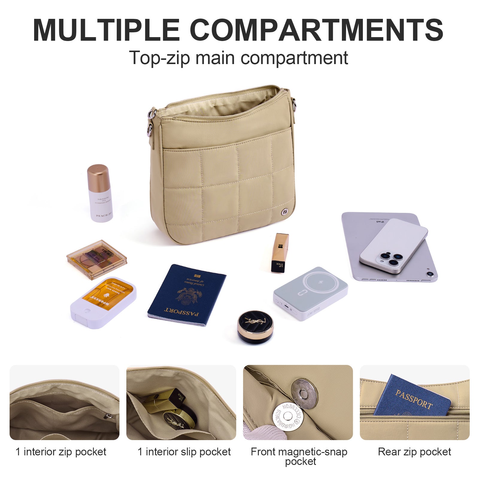 Khaki crossbody bag details | color:Khaki 
