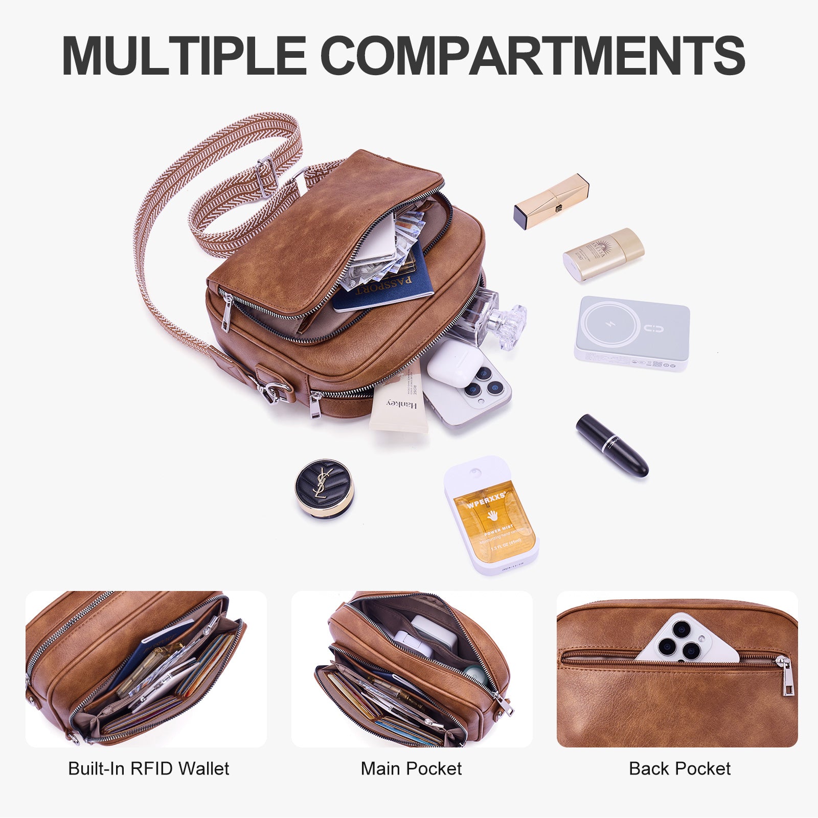 Brown crossbody bag details | color:Brown