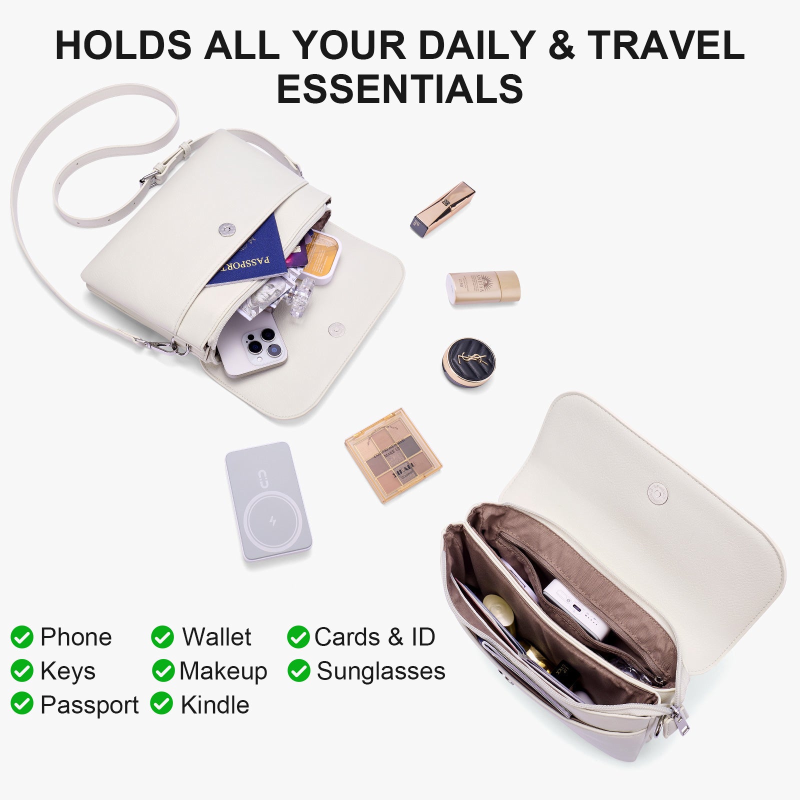 White crossbody bag details | color:White