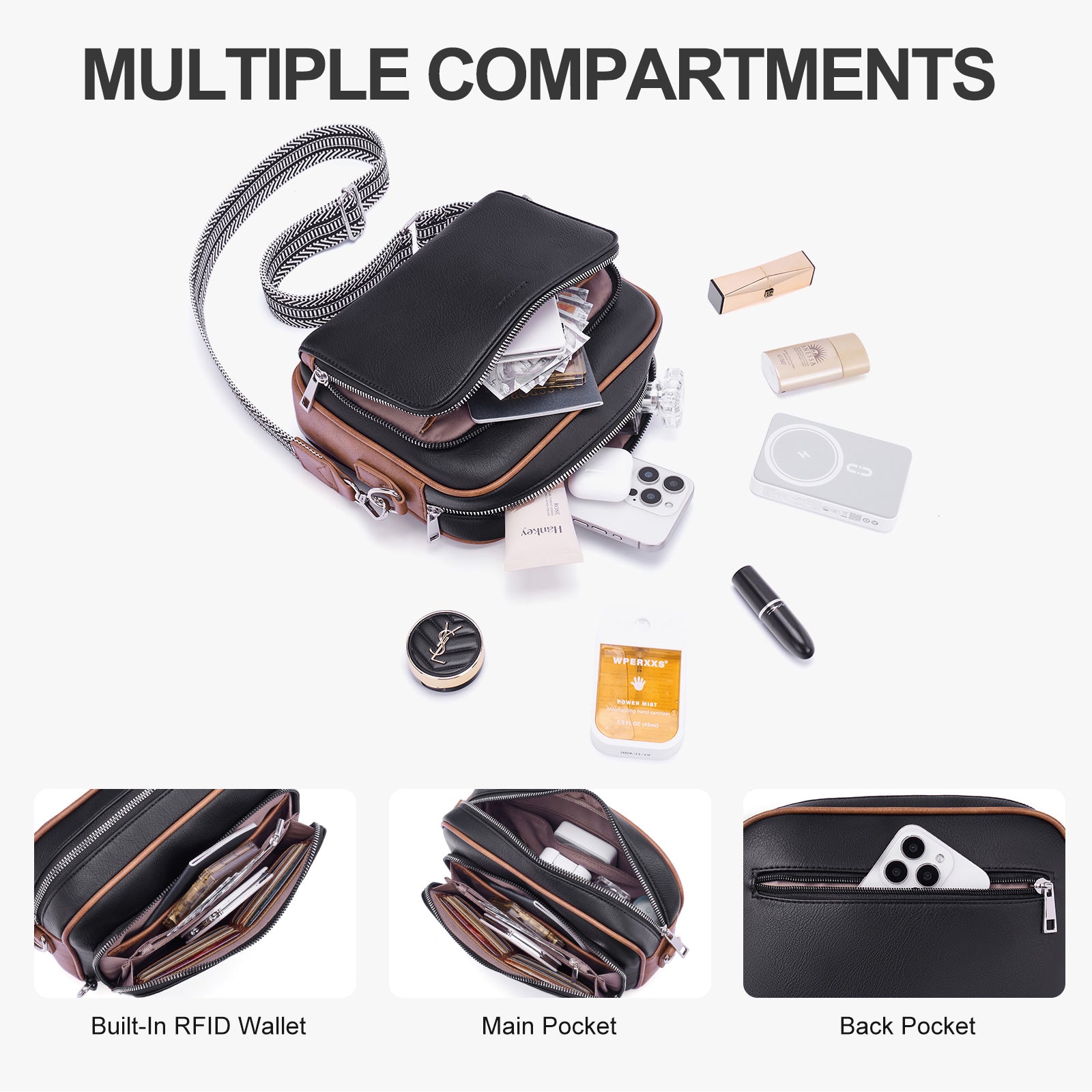 Black crossbody bag details | color:Black