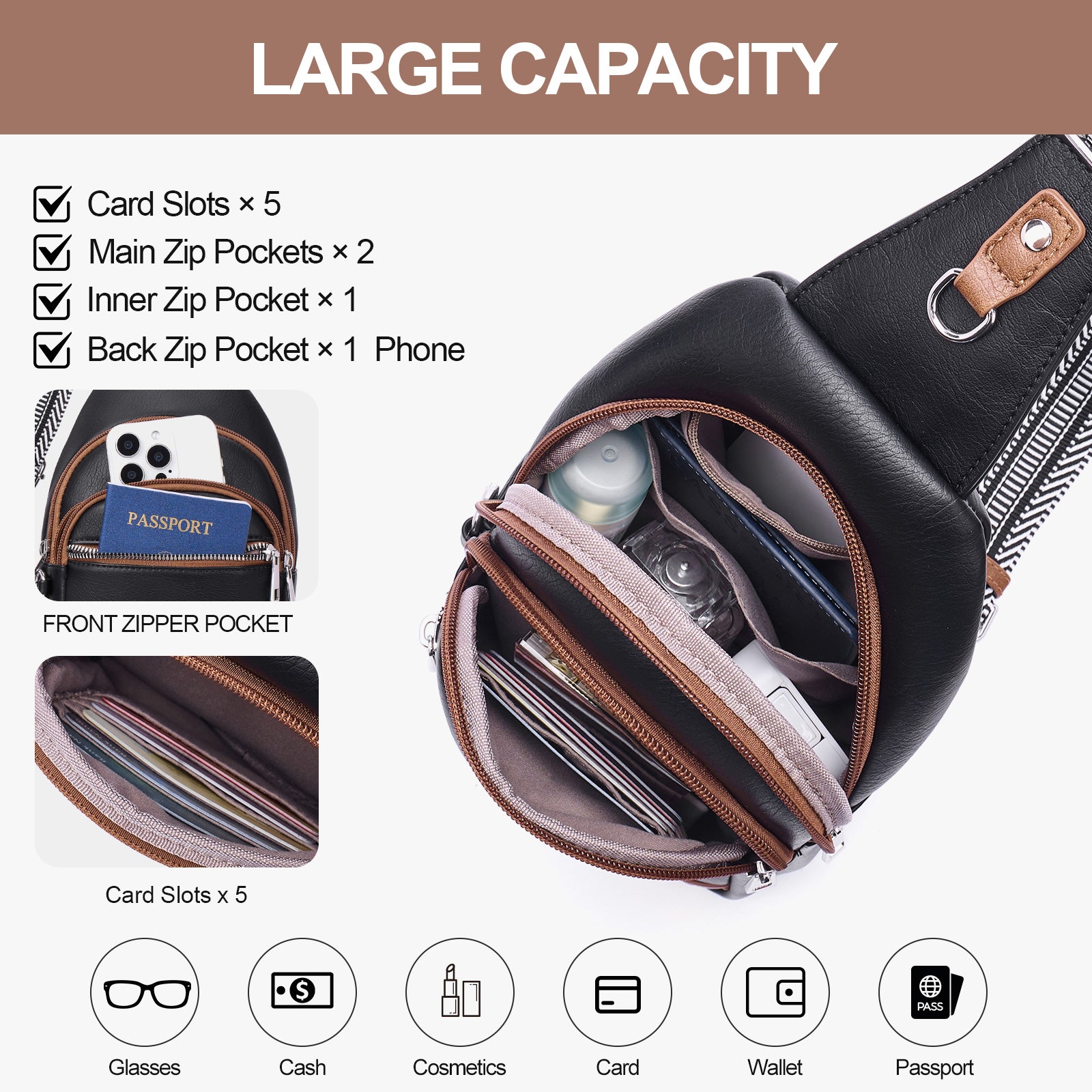 Black crossbody bag details | color:Black