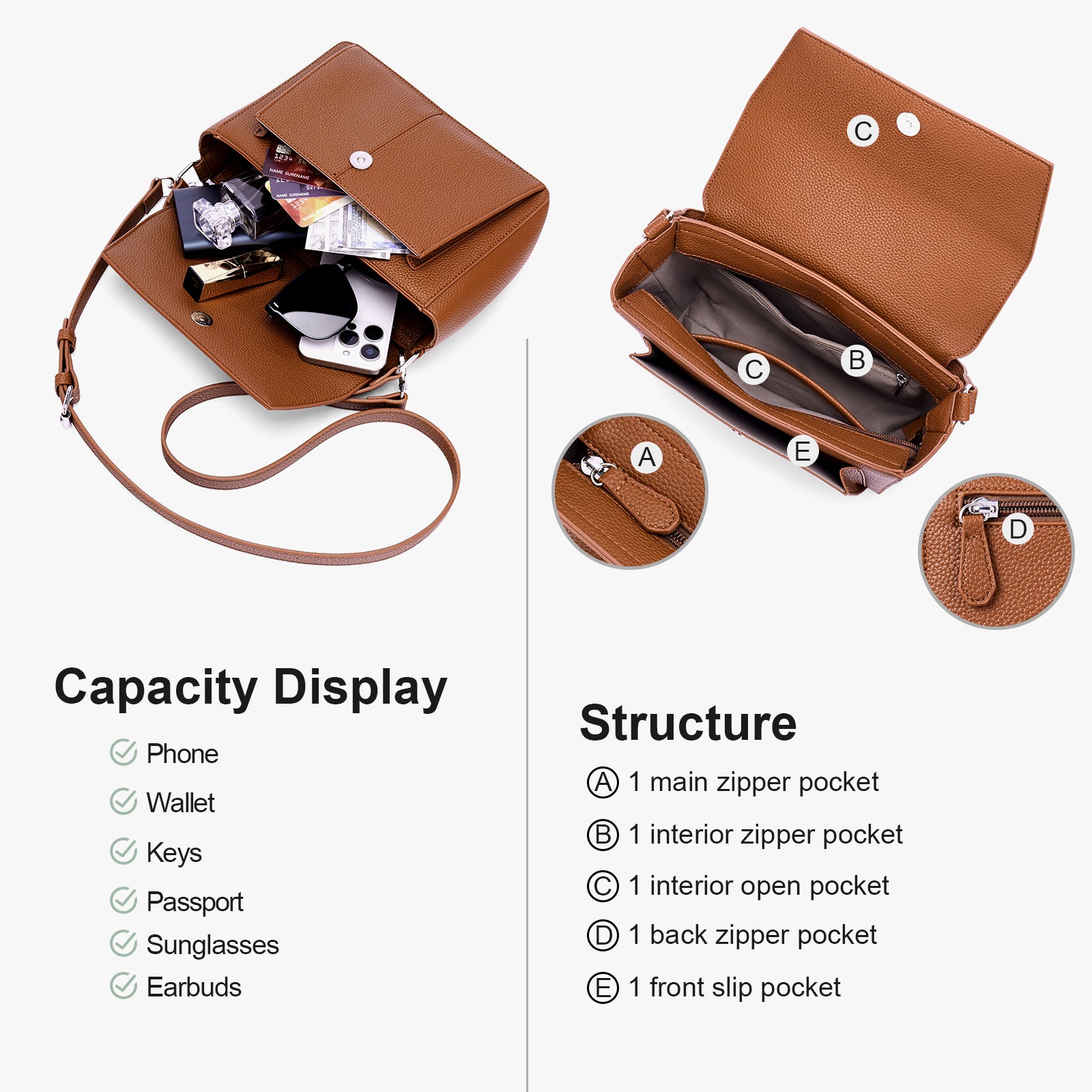 Brown crossbody bag details | color:Brown