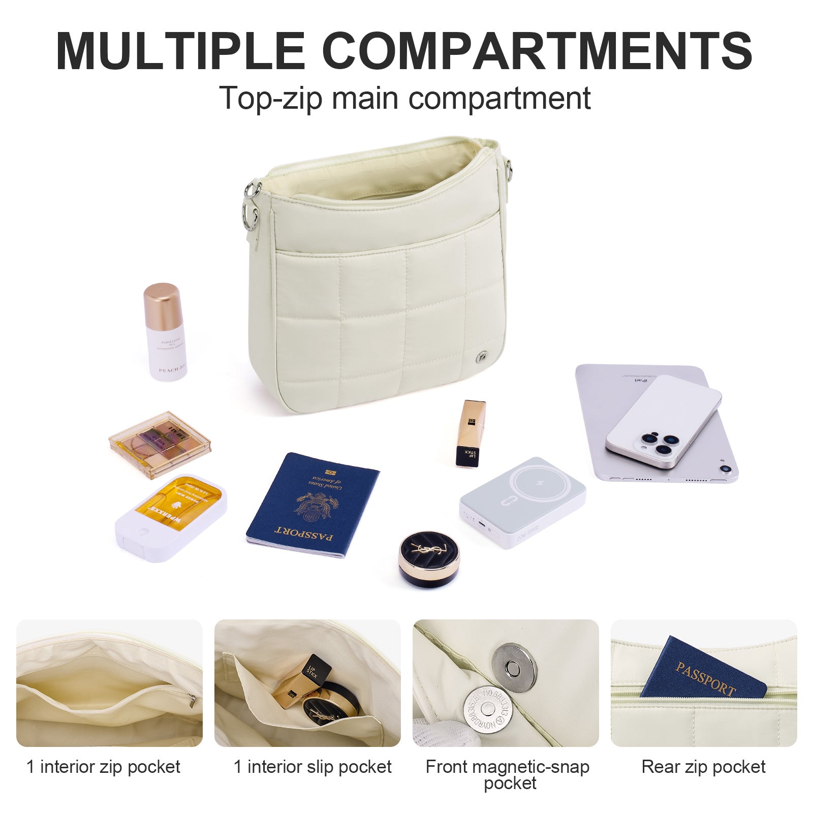 White crossbody bag details | color:White