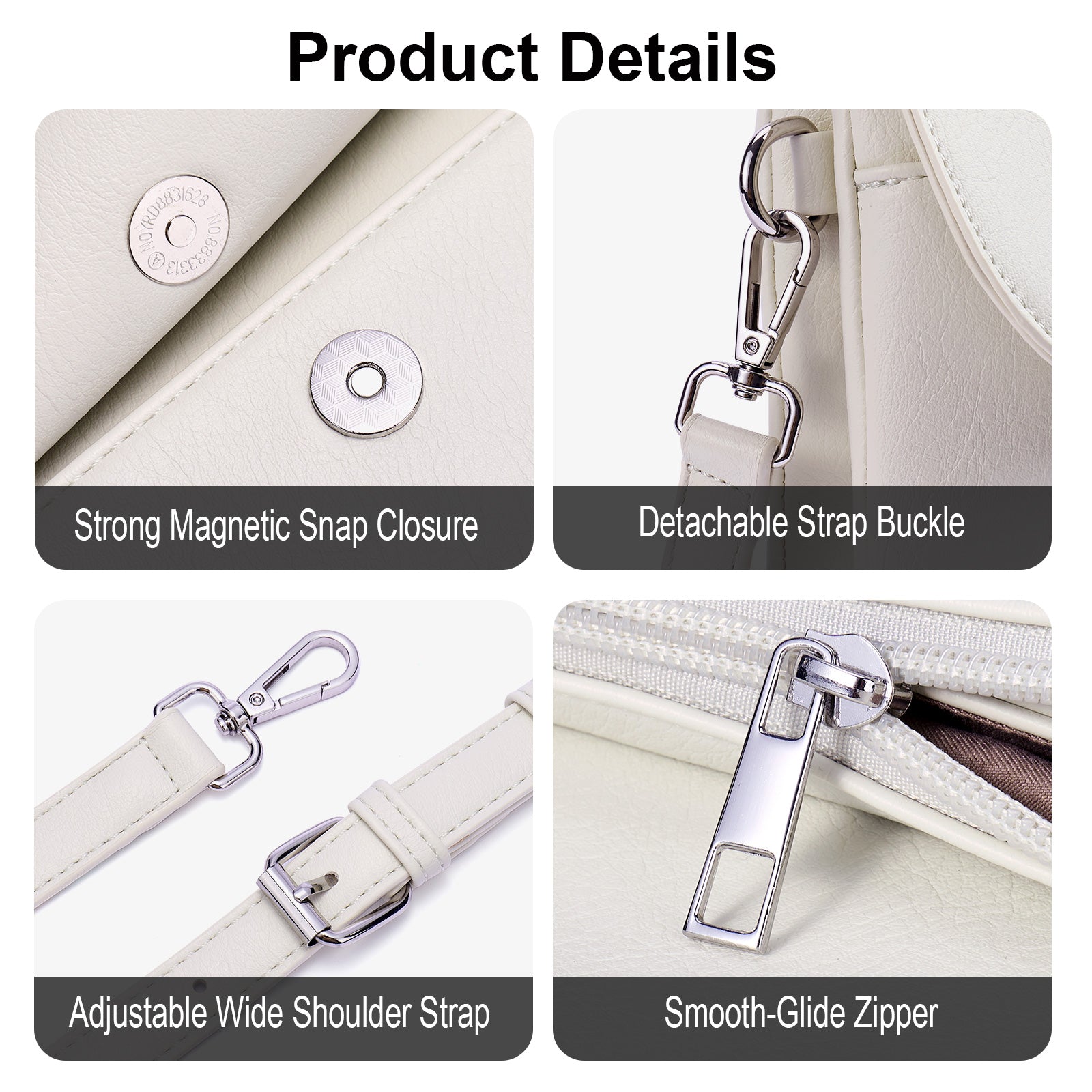 White crossbody bag details | color:White