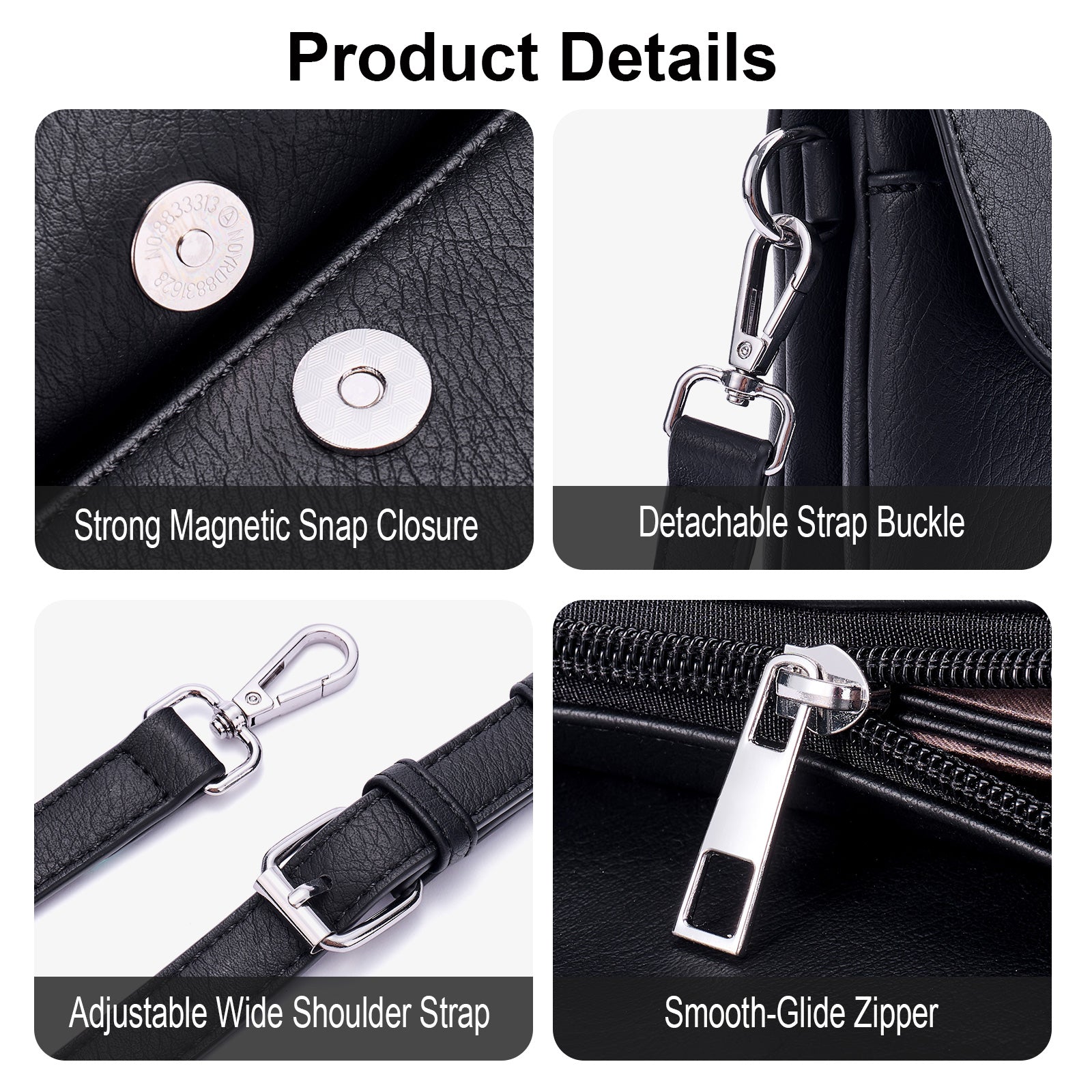 Black crossbody bag details | color:Black