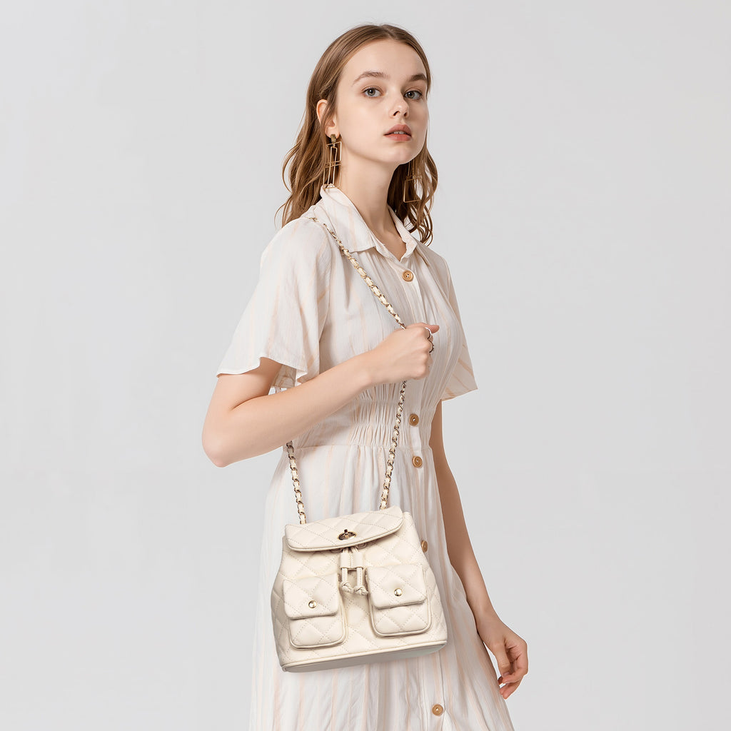 Luxury Quilted Small Backpack Purse - Convertible Chain Strap Crossbody & Shoulder Ba