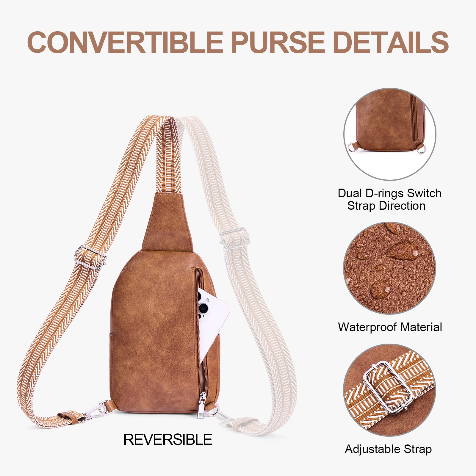 Brown crossbody bag details | color:Brown 