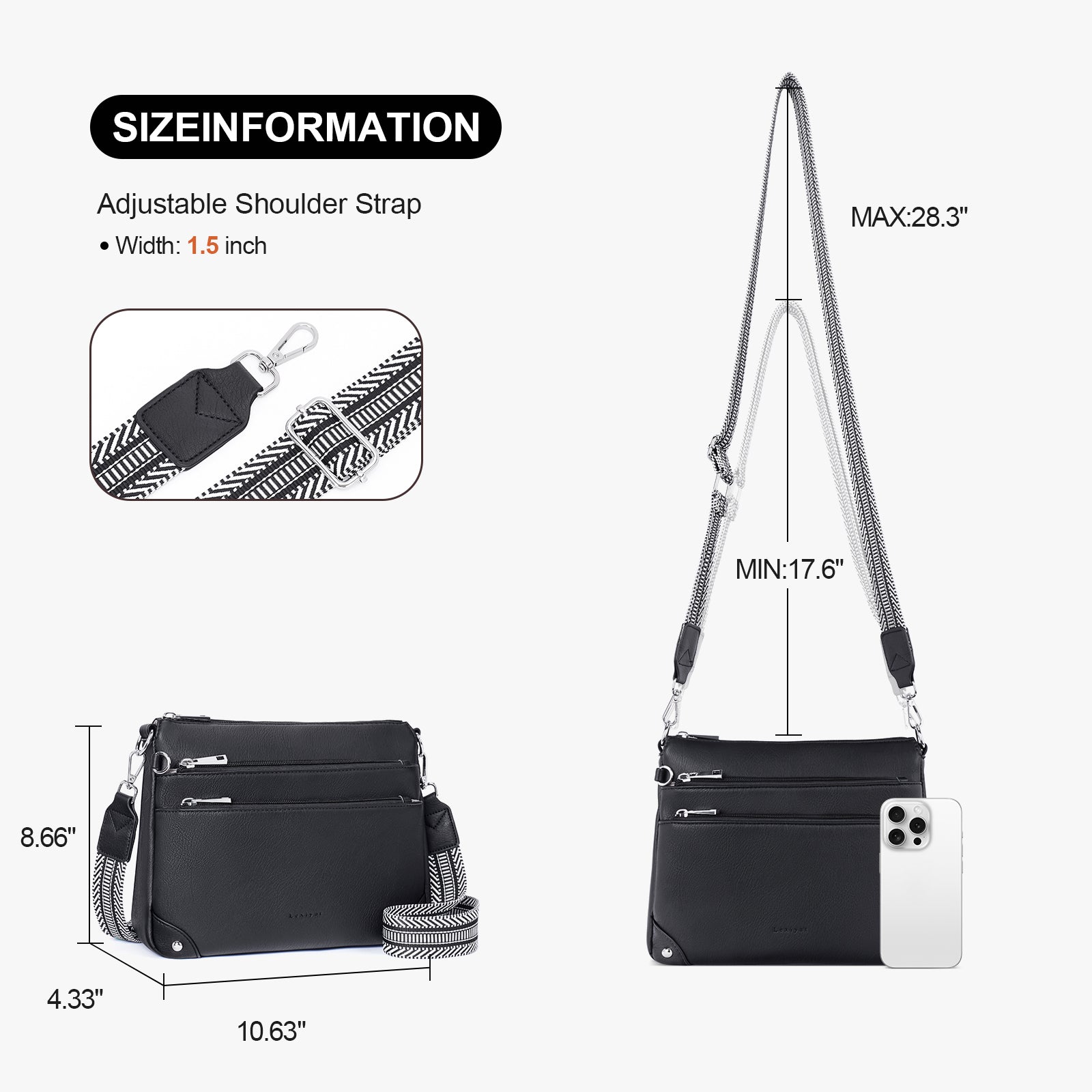 Black crossbody bag details | color:Black
