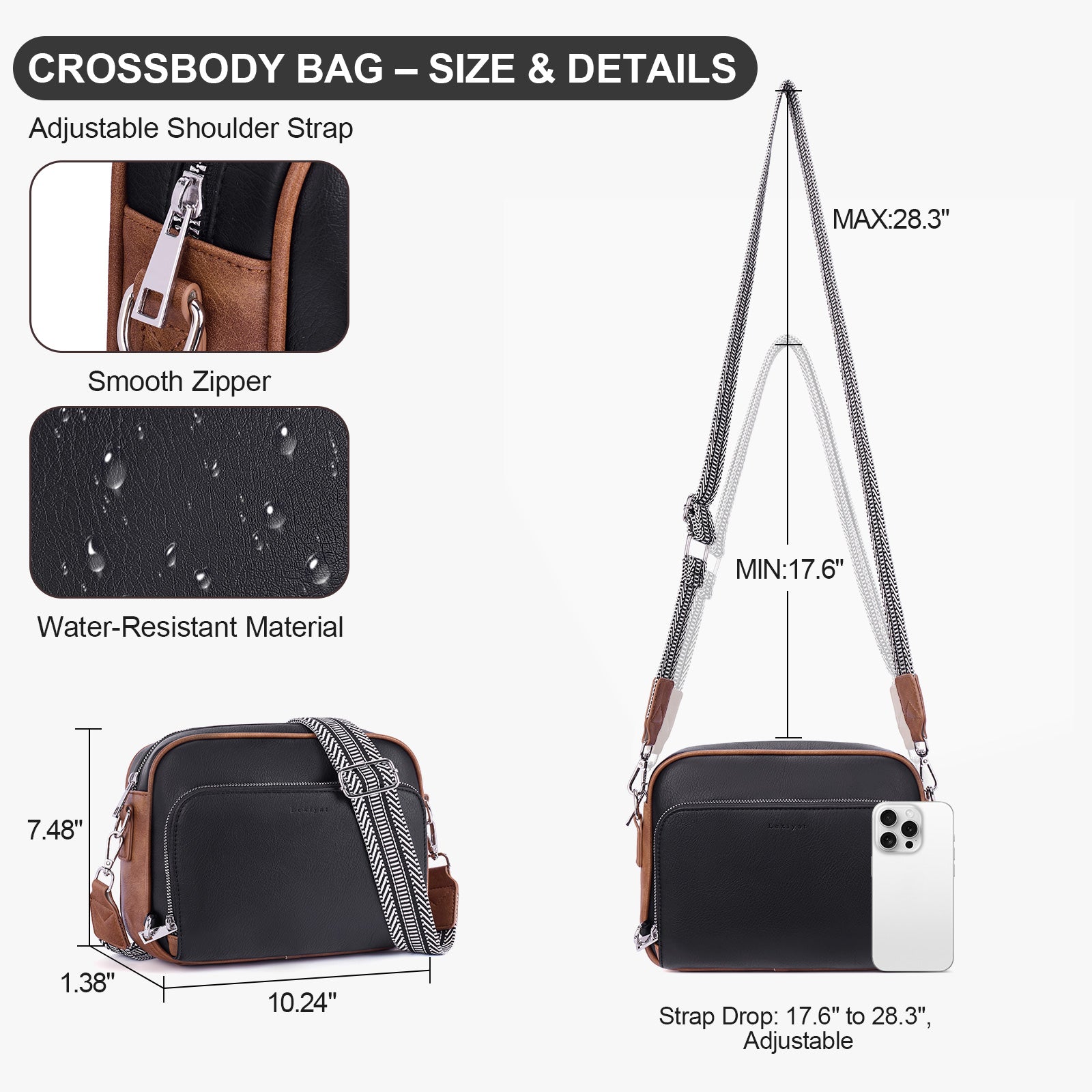 Black crossbody bag details | color:Black