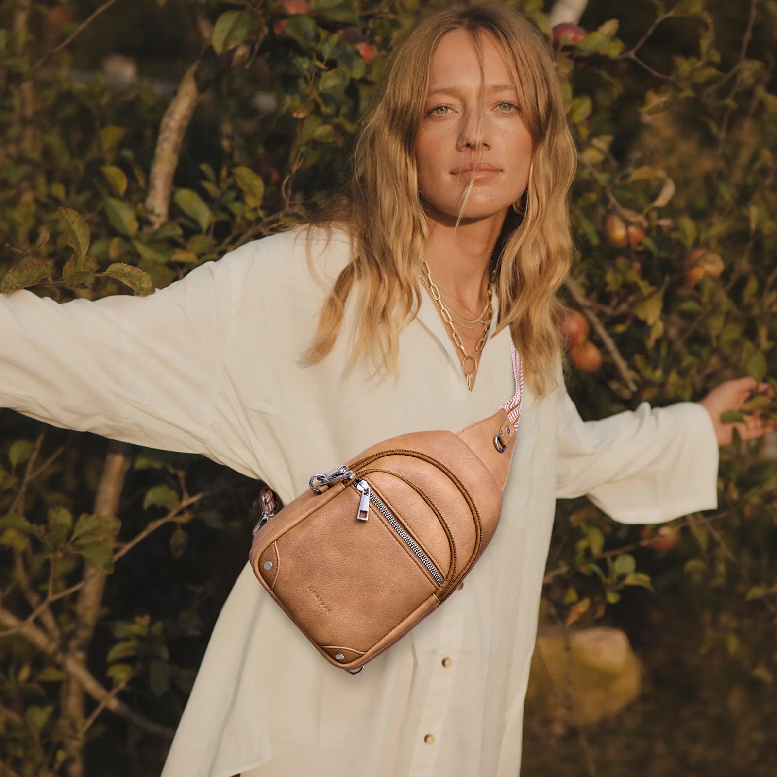 Camel  crossbody bag model view | color:Camel